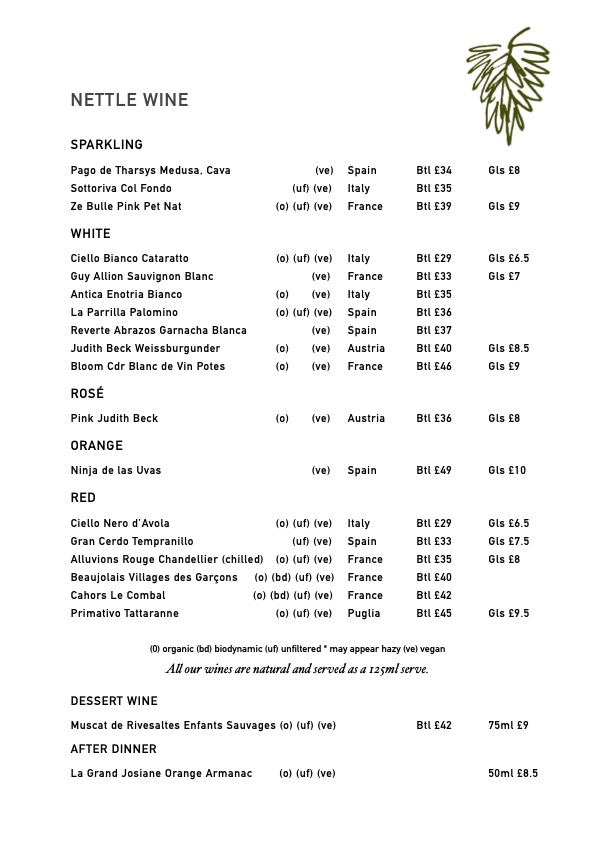 Drinks Menu